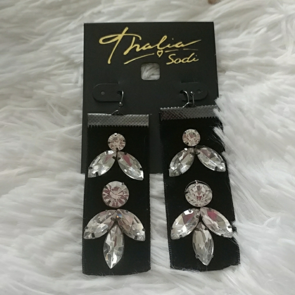 MACY'S Thalia Sodi Black Velvet Crystal Banner Earrings NWT